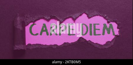 Schriftsteller Carpe Diem, öffentliches Business Concept Festival, auf dem Menschen Musik und Tanz spielen Stockfoto