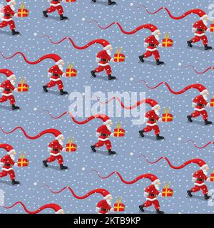 Weihnachtsmann, Hintergrund mit nahtlosem Muster, sich wiederholende Vektorgrafik. Stock Vektor