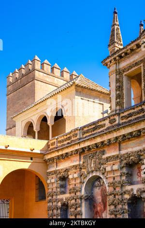 Echte Alcazar Gärten in Sevilla. Andalusien, Spanien Stockfoto