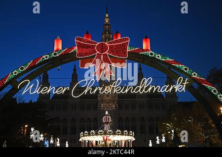 Weihnachtsmarkt am Rathausplatz Wien Osterreich Stockfoto