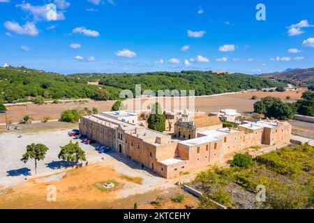 Kloster Arcadi auf der Insel Kreta, Griechenland. Kirche Timios Stavros - Moni Arkadiou in Griechisch. Es handelt sich um einen barocken venezianischen Kirche. Stockfoto