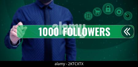 Textzeichen mit 1000 Followern, Wort für die Anzahl der Personen, die jemandem folgen Stockfoto