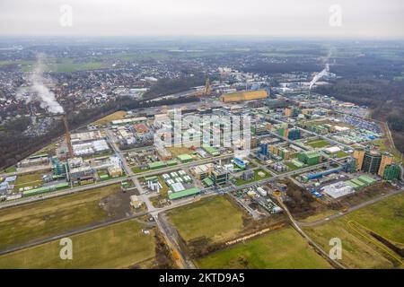 Luftaufnahme, Werk der Bayer AG in Bergkamen, Ruhrgebiet, Nordrhein-Westfalen, Deutschland, Bergkamen, DE, Europa, kommerzielle Unternehmen, kommerzieller Raum, Stockfoto