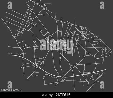 Detaillierte negative Navigation weiße Linien Stadtstraßenkarte des BEZIRKS KAHREN der deutschen Stadt COTTBUS auf dunkelgrauem Hintergrund Stock Vektor