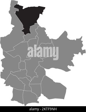 Schwarze, flache, unbeschriftete Lagekarte des BEZIRKS DÖBBRICK innerhalb der grauen Verwaltungskarte von COTTBUS, Deutschland Stock Vektor