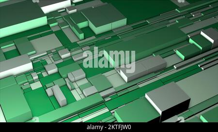 Hintergrund des 3D-Schemas mit Quadraten. Bewegung. Viele farbenfrohe 3D-Quadrate auf der Oberfläche. Farbenfrohes 3D-Diagramm mit Rechtecken. Stockfoto