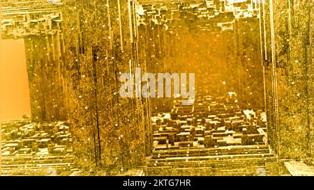 Hypnotischer 3D-Tunnel im Labyrinth. Bewegung. Tauchen Sie ein in 3D Quadratlabyrinth mit Übergängen. Mehrstöckiger Tunnel in 3D Quadratlabyrinth. Stockfoto