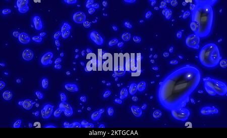 Animation mit sich bewegenden Molekülen im Raum. Bewegung. Ring 3D Moleküle bewegen sich im chaotischen Feld. 3D Moleküle oder Partikel bewegen sich im Raum. Stockfoto