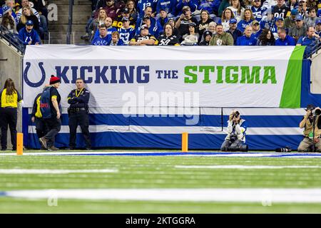 Indianapolis, Indiana, USA. 28.. November 2022. Die Stigma-Schilder beim NFL-Spiel zwischen den Indianapolis Colts und den Pittsburgh Steelers in Indianapolis, Indiana. John Mersits/CSM/Alamy Live News Stockfoto