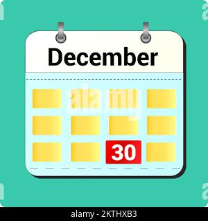 Kalendervektorzeichnung, Datum Dezember 30 auf der Seite Stock Vektor