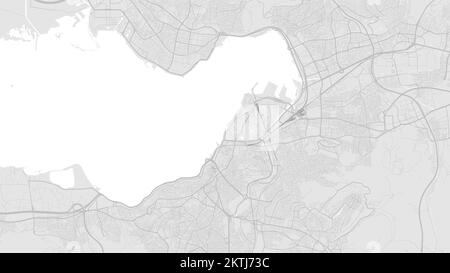 Weiß-hellgraue Vektorkarte der Stadt Izmir im Hintergrund, Straßen und Wasserdarstellung. Breitbildformat, Roadmap für digitales Flachdesign. Stock Vektor