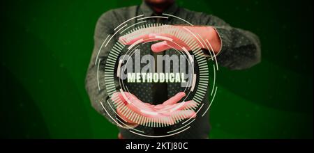 Handschriftliches Gebärdenverfahren, Geschäftsüberblick Methodensystem, das in einer Studie oder einer Aktivität verwendet wird, zu befolgende Schritte Stockfoto