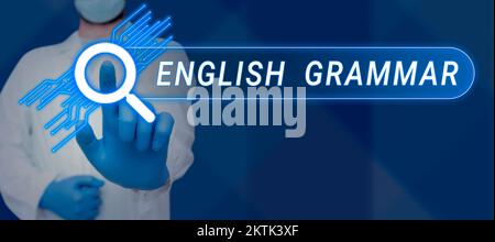 Handschriftlicher Text Englisch Grammatik, Internet-Konzeptkurse decken alle Ebenen des Sprech- und Schreibens in englisch ab Stockfoto