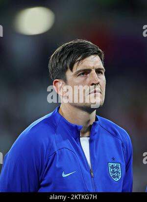 29.. November 2022; Ahmed bin Ali Stadium, Al Rayyan, Katar; FIFA Fußball-Weltmeisterschaft, Wales gegen England; Harry Maguire aus England Stockfoto