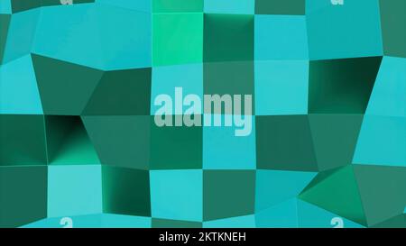 Abstrakte transformierende Wand mit gleich großen Quadraten. Design. Leuchtende, sich bewegende Glaswürfel, Reihen farbenfroher Quadrate Stockfoto