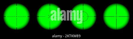 Verschiedene Waffen Nachtsicht, Scharfschützengewehr optische Scopes. Jagdgewehr-Sucher mit Fadenkreuz. Ziel, schießen Marke Symbol. Militärisches Zielschild Stock Vektor