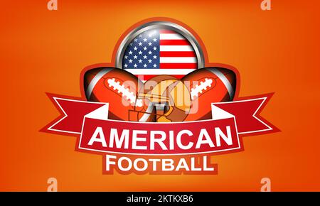 amerikanische Football-Poster. Sportkonzept mit orangefarbenem Hintergrund. Stock Vektor