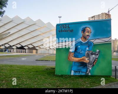 Im Stadion. Wunderschöner Ort. Stadion von außen. Sportanlage. Moderne Architektur Stockfoto