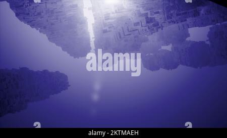 Blick vom Meeresboden mit der Sonne, die durch die Wasserdicke scheint. Bewegung. Steinformationen unter Wasser Stockfoto