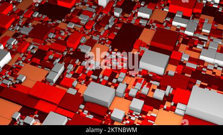 Hintergrund des 3D-Schemas mit Quadraten. Bewegung. Viele farbenfrohe 3D-Quadrate auf der Oberfläche. Farbenfrohes 3D-Diagramm mit Rechtecken. Stockfoto