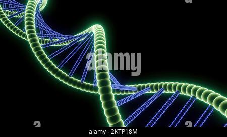 Wunderschöne bewegliche Spirale mit DNA. Design. Rotierende 3D-mm-Spirale mit leuchtenden Linien und Punkten. Neon-DNA-Kartenspirale. Stockfoto