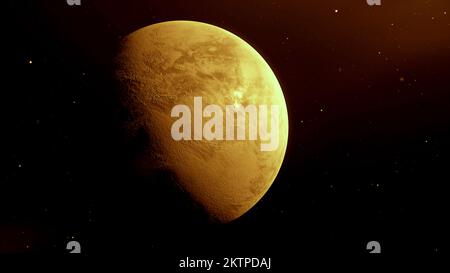 Unerforschter 3D-Planet im Weltraum. Bewegung. Planet dreht sich im All. Unbekannter gefährlicher oder leerer Planet im Weltraum. Katastrophe auf gefährlichem roten Planeten. Stockfoto