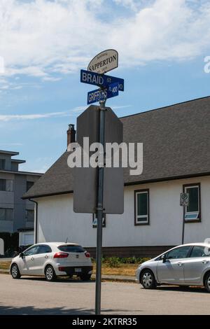 Sapperton-Schild bei Griffiths and Braid in New Westminster, British Columbia, Kanada Stockfoto