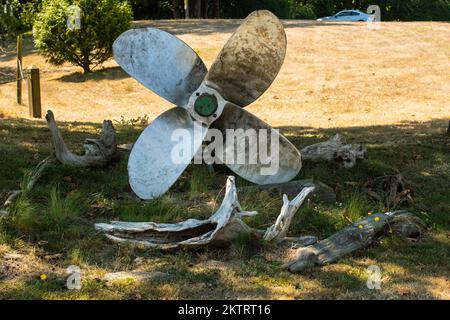 Schiffspropeller im Deas Island Regional Park in Delta, British Columbia, Kanada Stockfoto