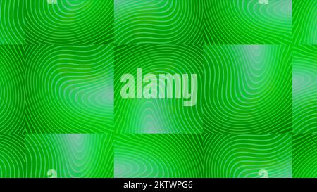 Grüne und blaue Quadrate. Bewegung. Helle Animation mit verschwommenen Quadraten, die wie Hypnose schimmern. Hochwertige 4K-Aufnahmen Stockfoto