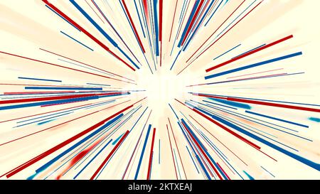 Weißer Hintergrund. Bewegung.lange dünne mehrfarbige Linien, die sich in einem Kreis in Bewegungssimulation drehen. Hochwertige 4K-Aufnahmen Stockfoto