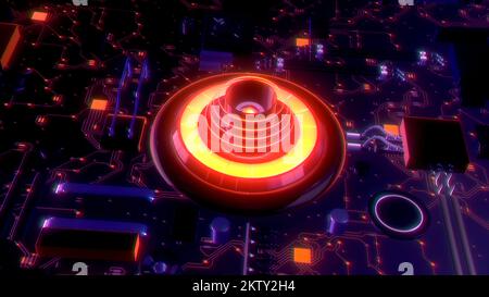 Abstraktes Bedienfeld einer futuristischen Computermaschine. Leuchtende Anzeigen eines fremden Computers Stockfoto