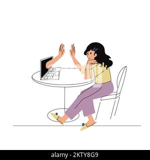 Das Mädchen arbeitet zu Hause am Computer. Freiberuflich Stock Vektor