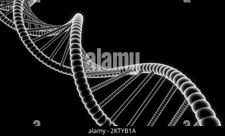 Rotierende DNA isoliert auf schwarzem Hintergrund. Design. Begriff von Wissenschaft und Medizin Stockfoto