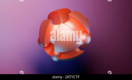 3D-mm-Design mit minimalen Bewegungen, Kugeln Rollen in farbenfrohen Hemisphären. Design. Einfache geometrische Objekte, primitive Formen, isoliert auf pinkfarbenem Hintergrund Stockfoto