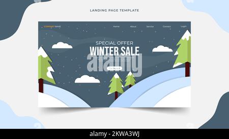 Winterangebot Landing-Page-Vorlage Papier Kunstvektor, Natur Web-Seiten-Design-Layout für Website-Hintergründe Stock Vektor