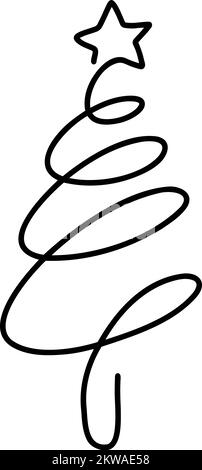 Weihnachtsvektor Kiefer Tanne eine Linie Kunst mit Stern. Kontinuierliche eine Linie Zeichnung. Illustration minimalistisches Design für Weihnachten und Neujahr Typ Stock Vektor