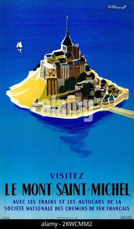 Visitez Le Mont Saint-Michel von Bernard Villemot (1911-1989). Poster wurde 1955 in Frankreich veröffentlicht. Stockfoto