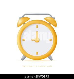 3D-Wecker, soziale Medien, Countdown oder Erinnerungskonzept. 3D-Vektorsymbol, isoliert auf weißem Hintergrund Stock Vektor