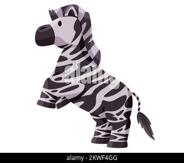 Stehendes Zebrapferd wie ein afrikanisches Tier mit gestreiftem, niedlichem Cartoon-Motiv im Stil einer Puppe Stock Vektor