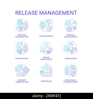 Release-Management – Symbolgruppe für blaue Verlaufskonzepte Stock Vektor