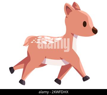 Bambi Laufendes niedliches Hirschbaby in brauner Farbe, süßes junges Tier Illustration Stock Vektor