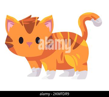 Katzenkätzchen Orange gestreift niedliche, niedliche Zeichentrickfigur im Stehen Stock Vektor