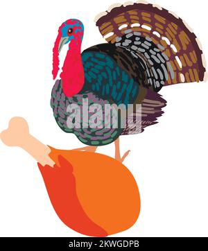 Isometrischer Vektor des Truthahnfleisch-Symbols. Gebratenes Vogelbein auf dem Hintergrund einer Kobbler-Ikone. Essen, Fleisch Stock Vektor
