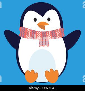 weihnachtsfigur eines glücklichen Pinguins in rotem Schal Stock Vektor