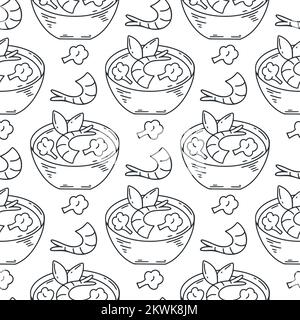 Miso Suppe Doodle nahtloses Muster. Hintergrundskizze mit asiatischer Tinte Stock Vektor