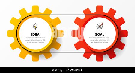 Infografik-Vorlage mit Symbolen und 2 Optionen oder Schritten. Zahnräder. Kann für Workflow-Layout, Diagramm, Banner, webdesign verwendet werden. Vektordarstellung Stock Vektor