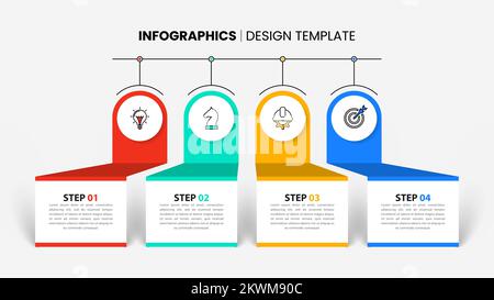 Infografik-Vorlage mit Symbolen und 4 Optionen oder Schritten. Kann für Workflow-Layout, Diagramm, Banner, webdesign verwendet werden. Vektorgrafik Stock Vektor