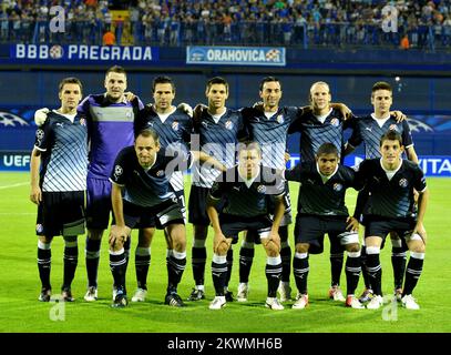 22.08.2012., Maksimir Stadion, Zagreb, Kroatien - UEFA Champions League Play-off, erste Etappe. GNK Dinamo - NK Maribor. Sammir, Domagoj Vida, Milan Badelj, Ivan Kelava, Josip Simunic, Ante Rukavina, Jerko Leko, Josip Pivaric, Tonel, Duje Cop, Arijan Ademi Foto: Marko Lukunic/PIXSELL Stockfoto