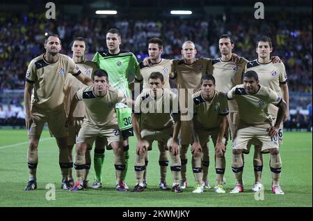 28.08.2012., Stadion Ljudski vrt, Maribor, Slowenien - UEFA Champions League, Play-off, zweite Etappe, NK Maribor - GNK Dinamo. Ivan Kelava, Luis Ibanez, Josip Simunic, Arijan Ademi, Sammir, Tonel, Milan Badelj, Josip Pivaric, Fatos Beqiraj, Domagoj Vida, Duje Cop. Foto: Igor Kralj/PIXSELL Stockfoto