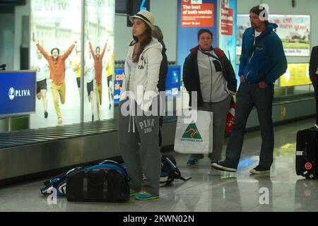 27.01.2013., Kroatien, Flughafen Zagreb, Zagreb - Ankunft des kroatischen Tennisspielers Anne Konjuh, der die Australian Open gewonnen hat. Ana Konjuh, Goran Ivanisevic. Foto: Luka Stanzl/PIXSELL Stockfoto